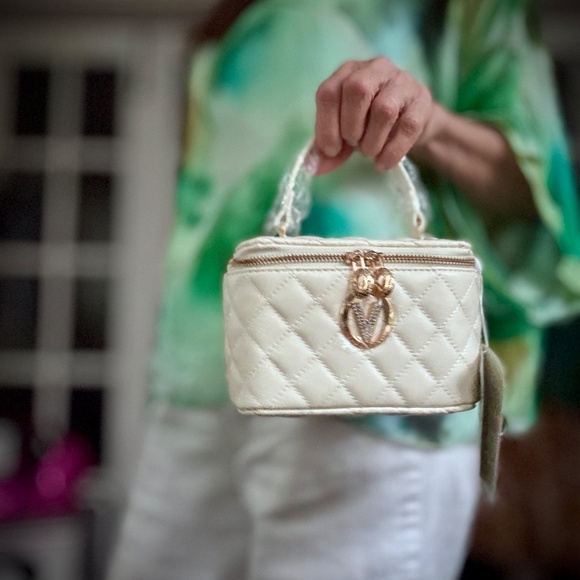 NWT Valentino Orlandi White Quilted Vanity Shoulder Bag detach strap, Swarovski - Picture 1 of 12